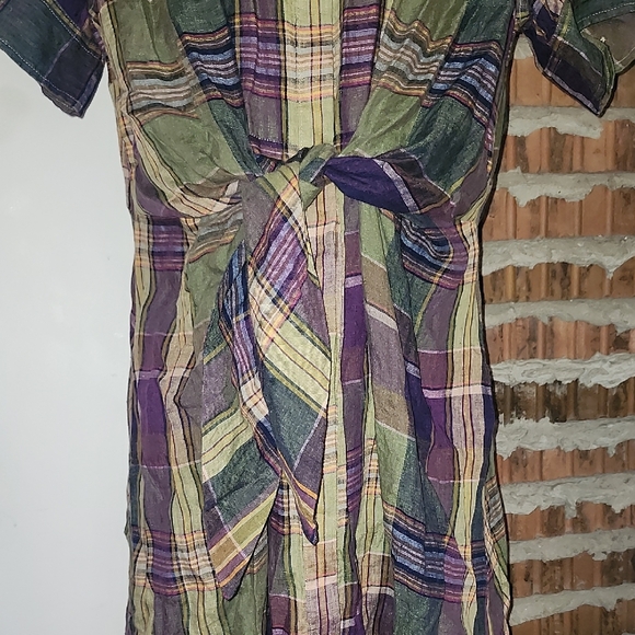 Lauren Ralph Lauren Multicolor Plaid Dress Tie Belt Button Down Size 18W 18+ 40 - Picture 2 of 7